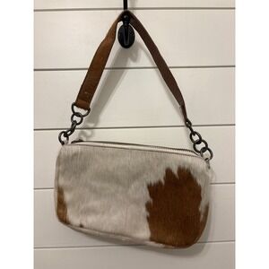 Free People Cowhide Leather Shoulder Baguette Purse Brown White